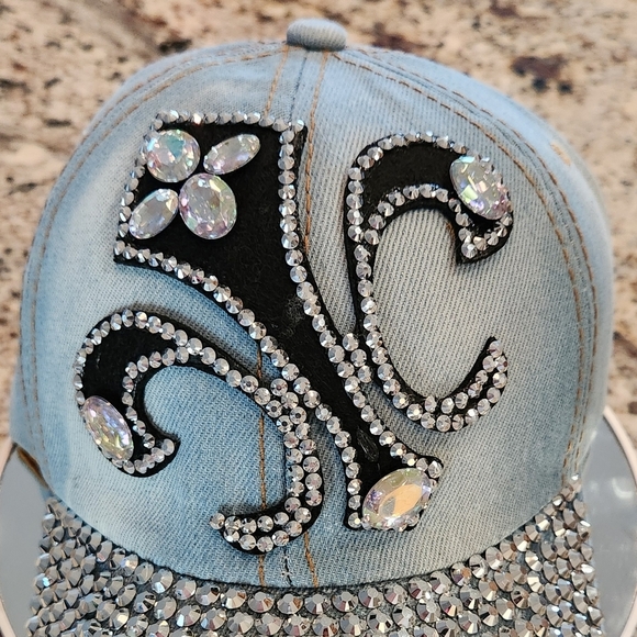 Light Denim Cap with Rhinestone Embellishments main image 5